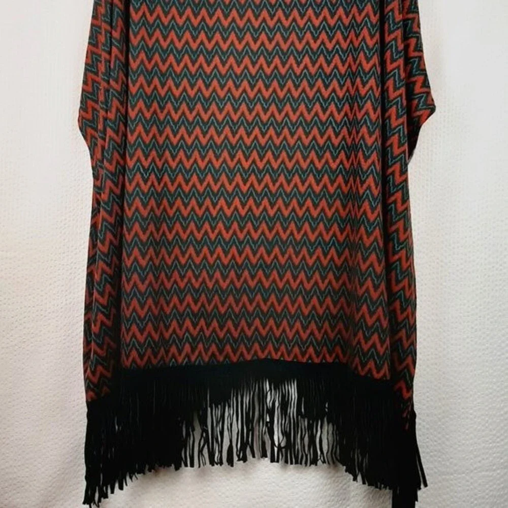 Roper Western Women Fringe Poncho Outwear with Chevron Print Red Size XL